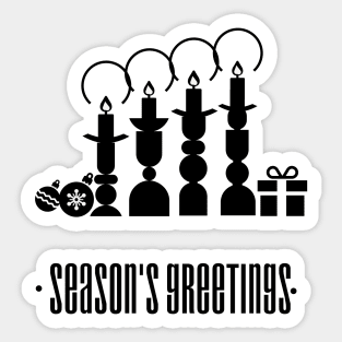 Modern Christmas Greetings in black and white, showing the four advent candles, gift and Christmas decoration Sticker